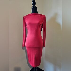 Bebe Red Orange Long Sleeve Dress with Open Back